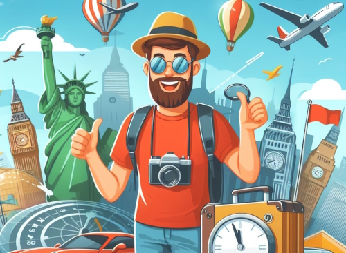 Cartoon image of a man working in the tourism industry.